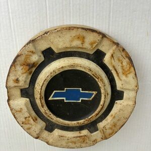 Vintage Chevrolet Hubcap with Blue Emblem/wall decor/man cave/garage